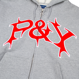 P&Y ZIP HOODIE GREY/RED