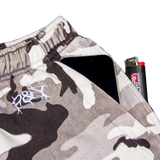WHITE CAMO SWEATSHORTS